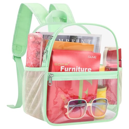 Image of Busiuw Clear Backpack for Stadium Events 12x12x6 Mini Small Sports Fan Backpacks with Front Pocket for Concert Sport Events Work Travel(Avocado green)