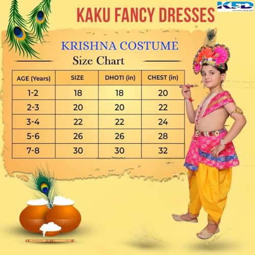 Image of Kaku Fancy Dresses Krishna Costume With Dhoti For Boy /Janmashtami /Bal Gopal Dress /Kanha Costume /Bal Krishna /Mythological Costume For Boy - Yellow-Red, 1-2 Years