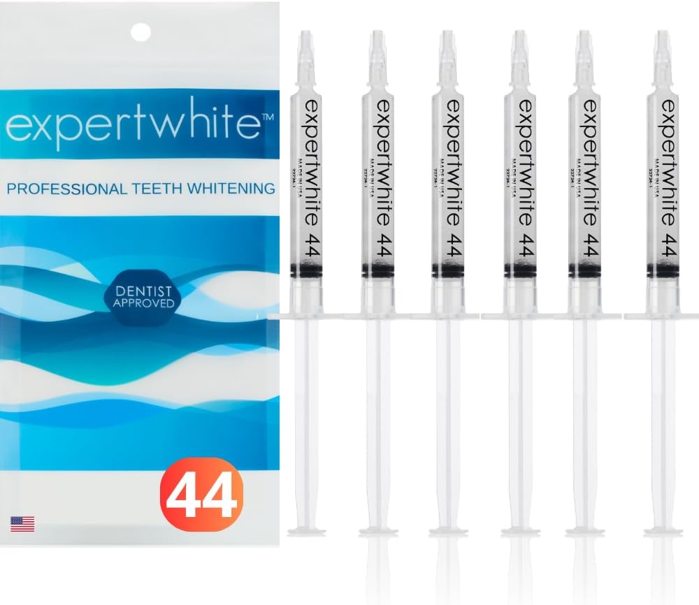 Expertwhite Teeth Whitening Gel Refills (6-gels). Made USA. 44 percent Carbamide Peroxide Tooth Bleaching Gel bleach For Invisalign style trays, Dental Grade Tooth Whitener. 6 syringes
