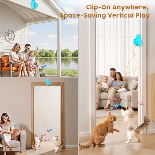 Image of Interactive Cat Toys for Indoor Cats - Automatic Flying Bird Feather & Mouse Wand Enrichment Toy, Hands-Free or Handheld USB-Rechargeable Safe Play Chase Exercise for Bored Kittens and Adult Cats