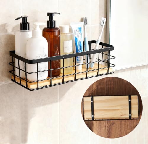 Miniatura 4 de Cesta De Alambre, Cesta De Metal, Cesta De Almacenamiento De Metal Para Baño, Base De Madera Extraíble, Cesta De Pared Para Frutas, Aperitivos, Cocina, 2 Unidades, 29 X 13 X 10 Cm, Color Negro