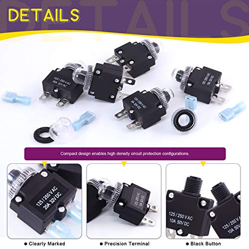 Swpeet S1463 30Pcs 5 Sizes Thermal Circuit Breaker With Quick Connect Terminals And Waterproof Button Caps Assortment Kit, 5Amp 10Amp 15Amp 20Amp 30Amp With Waterproof Push Button thumb #3