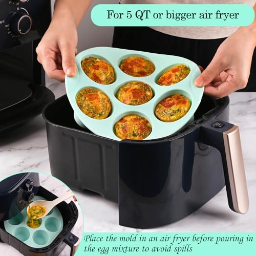 Sakolla 2 Pack Silicone Egg Bite Molds for Air Fryer, Nonstick 7 Cups Air Fryer Muffin Pan for Baking Egg Bite, Mini Muffins, Tart, Mini Cupcake and Quiche (Pink + Green) - Image 5