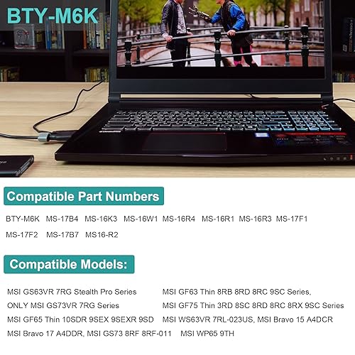 Image of BTY-M6K Battery Compatible with MSI Stealth Pro GF63 GF65 GF75 GS63VR GS73VR 7RG 7RG-005 Thin 8RB 8RC 8RD 8RD-031TH 8RC 8RF 8SC 8RX 9SC 9SCXR Thin 10SDR 9SEXR 9SD GS73 8RF WS63 8SK WP65 WF65 WF75