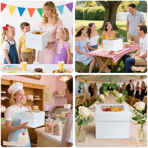 IRELINM 20 Stück Tortenbox 30x30x20 cm Hohe Kuchenverpackung Kuchenplatte 10 Boxen + 10 Teller… – Ansicht 4