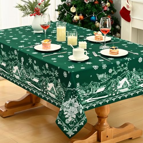 Alishomtll Weihnachten Grün Tischdecke, Schneeflocke Elch Haus...