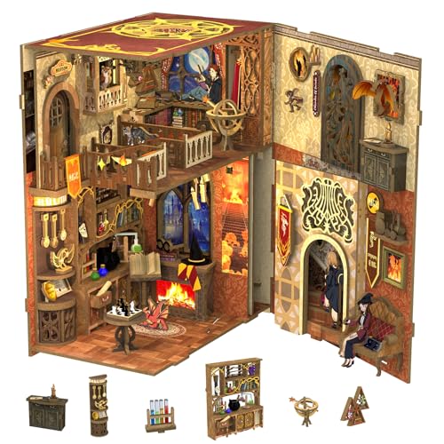 CUTEBEE Book Nook Kit - DIY Miniature House Dollhouse Kit for Adults, Booknook Tiny House Bookshelf Decor 3D Wooden Puzzle, Gifts for Family and Friends (Flame Common Room)