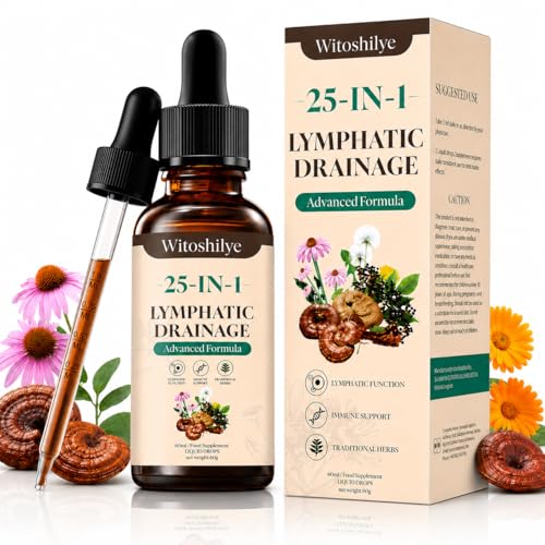 Lymphatic Drainage Supplements Drops for Immune Cleanse & Detox Lymph System Support Liver Health with Echinacea Calendula Elderberry Cleavers Herb Burdock Non-GMO Raspberry Flavor60 ml