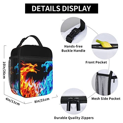 Hcokrzt Lunch Box Reusable Insulation Lunch Bag Blue And Red Fire Dragon Ice Packs Containers Tote Handbag For Women Men Teens Girls #TOP5