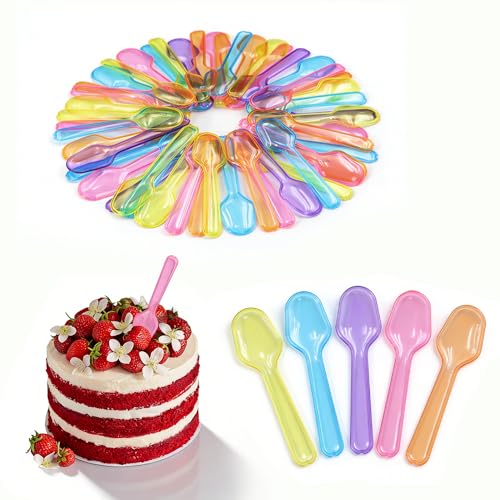 200pcs Mini Tasting Spoons 5 Colors of Plastic Little Spoons for Desserts Ice Cream Jelly&Yogurt 3 Inch Disposabe Sample Spoons for Party Seasonings Repackage Tasting Supplies