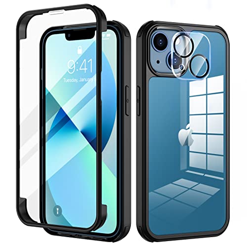 seacosmo Funda para iPhone 13 Mini 5.4'' con Protector de Pantalla Incorporada Cristal Templado y Lente de cámara [9H HD], Anti Arañazos Antigolpes 360° Carcasa iPhone 13 Mini, Negro