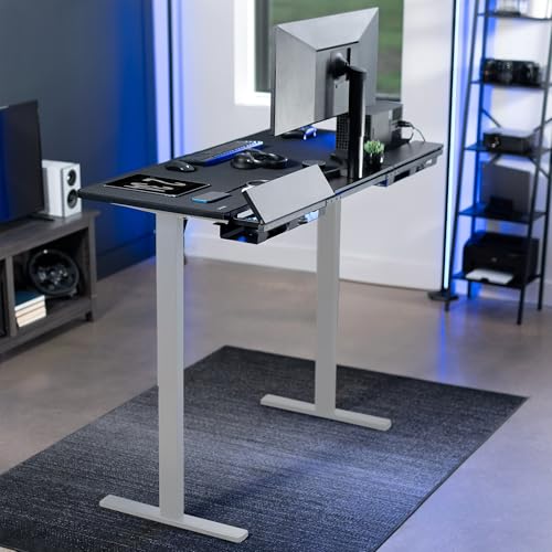 Image of VIVO Black 60 x 30 in Standing Desk, DESK-KIT-1G6-P3B | Electric, Holds 220 lbs, Sit Stand, Height Adjustable, Cable Tray, Full-Size Mouse Pad, Office Furniture, Gray Frame