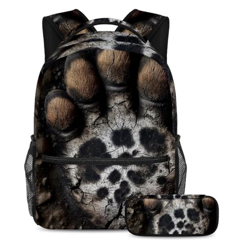 Sac à dos 83 avec trousse imprimé patte de chien et chat pour étudiants
