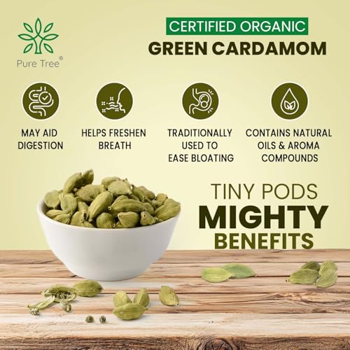 Image of Pure Tree Certified Organic Elaichi | 100 g | Glass Jar | Organic Green Cardamom Whole Spices Hari Chhoti Elaichi Seeds Unique Aroma & Pleasant Flavour