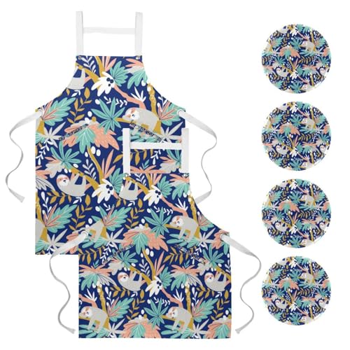 Tablier de serveuse à motif paresseux idéal pour bistrot et pâtisserie
