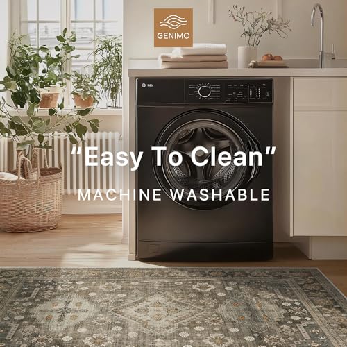 GENIMO 8x10 Area Rugs for Living Room, Machine Washable Low Pile Rugs, Non Slip Vintage Rug for Bedroom, Dining Room, Home Office, Kitchen, Distressed Deep Brown