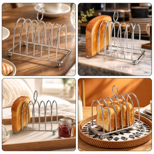 Ganwavo Porte-Toast 6 Tranches avec Poignée de Transport, Support à Toast Grillé avec Pieds à Boules, Support à Pain pour Présentation des Aliments Toast Pain (Style A) – vue 7