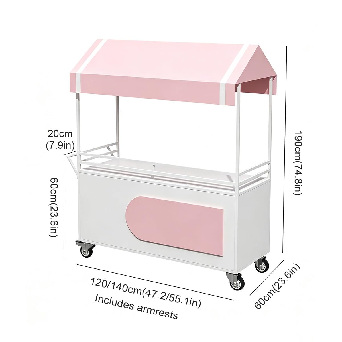 Carrito de Venta Ambulante con Toldo y Ruedas Giratorias de 360° | Carro de Venta Puesto de Mercado con Toldo, Carro Comercial con Ruedas para Mercados, Ferias(Black,120cm)