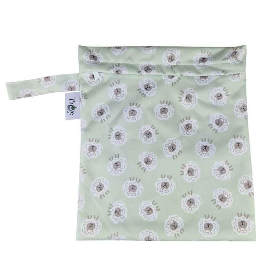 The Nappy Lady Thrive Wet Bag, Waterproof Storage for Nappies and Wet Items, Zip Closure, Essential Accessory for Cloth Nappies and eco Friendly households (Fluffy Sheep, Small)