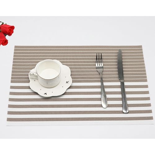 Placemat Juego de 10 salvamanteles café bicolor con patrón de rayas 45 x 30 cm para cocina y comedor