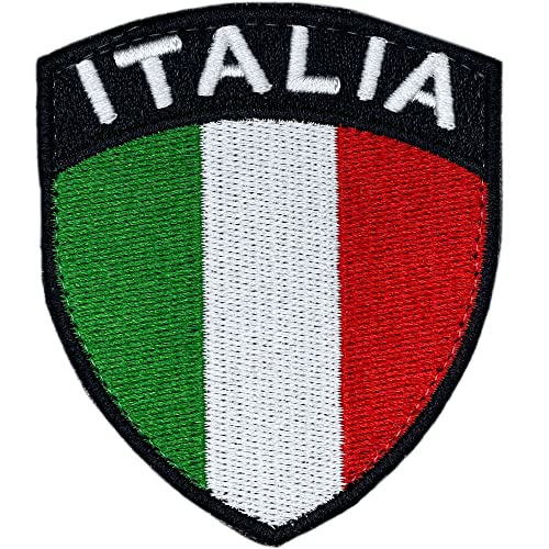 Emblema Itália com Velkro - remendos 100 % bordados para roupa com bandeira italiana, remendos para mochilas, emblema italiano 75 x 65 mm (escudo)
