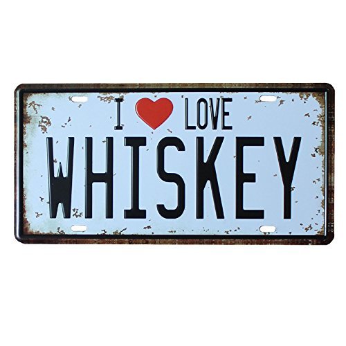 Vintage Auto Tag License Plate Metal Sign,I Love Whiskey Decoration Retro Tin Sign TIN Sign 7.8X11.8 INCH