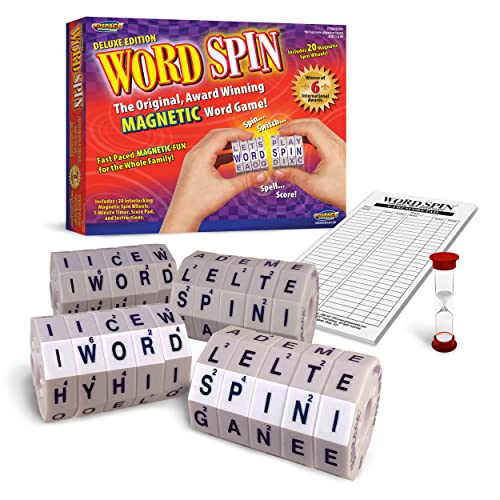 Geospace Word Spin Deluxe Family Edition for Adults & Kids - The Award Winning Magnetic Word Game with 20 Magnetic Spin Wheels, Timer & Score Pad - Birthday Parties & Game Night Fun!