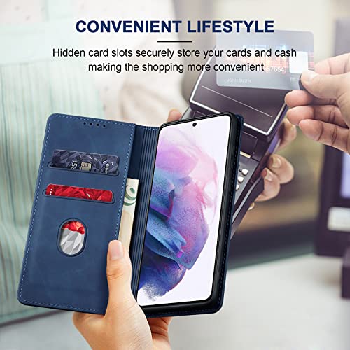 Image of Jasonyu Flip Wallet Case for Samsung Galaxy S21 Plus /S21+ 5G,Blue