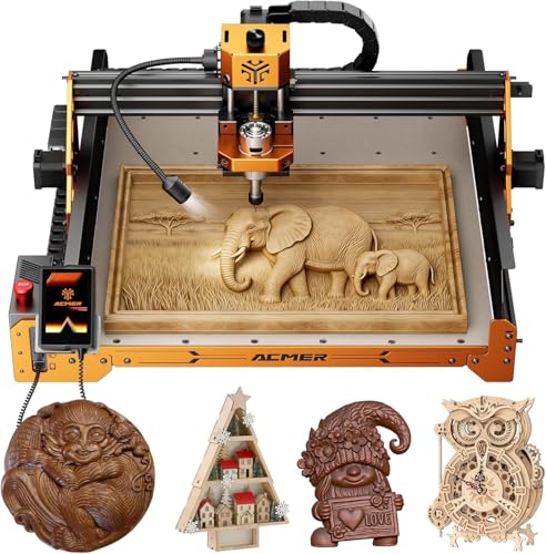 ACMER Ascarva 4S CNC-Fräsmaschine,CNC-Holzfräse mit Spindelleistung 70W und Gesamtleistung 120W,Arbeitsplatte 400x400CM, geeignet für Gravur und Schnitt von Holz, Plastik, Acryl, MDF