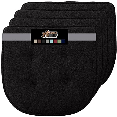 Gorilla Grip Tufted Memory Foam Chair Cushions, Set Of 4 Comfortable Pads For Dining Room, Slip Resistant Backing, Washable Kitchen Table, Office Chairs, Computer Desk Seat Pad Cushion, 16X17 Black #TOP13