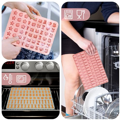 Onlyesh 4 Stück Backmatte Hundekekse, Silikon Hundekekse Backform mit Teigschaber und Backpinsel, BPA-frei Backmatten für Hundeleckerlies, für DIY Hundeleckerlies, Schokolade, Kekse