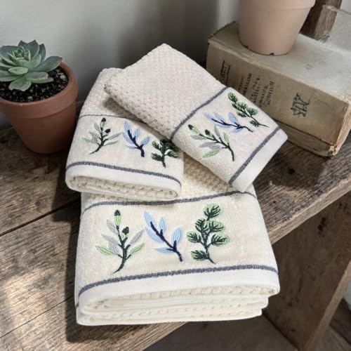 Image of SENSES By Riba Cotton Embroidered Towel Set, 550 GSM Soft & Absorbent, Antimicrobial, Oeko-Tex Certified | Ideal for Home & Gifting, Pack of 4 (2 Bath 27 inchX50 inch + 2 Hand Towels 16 inchX26 inch) - Style 1