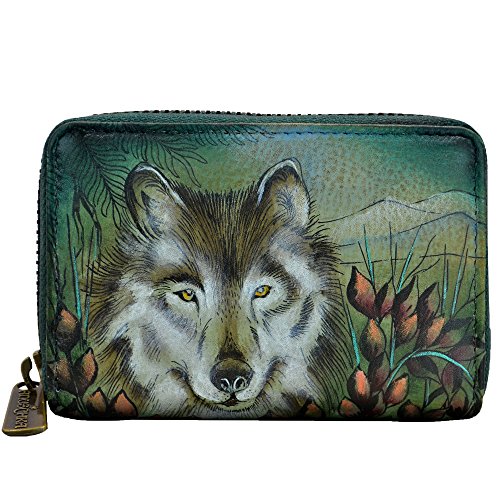 Image of Anuschka Credit Card, Business Card Holder | Genuine Leather, Hand-painted Original Artwork | Holds 11 cards | Western Wolf