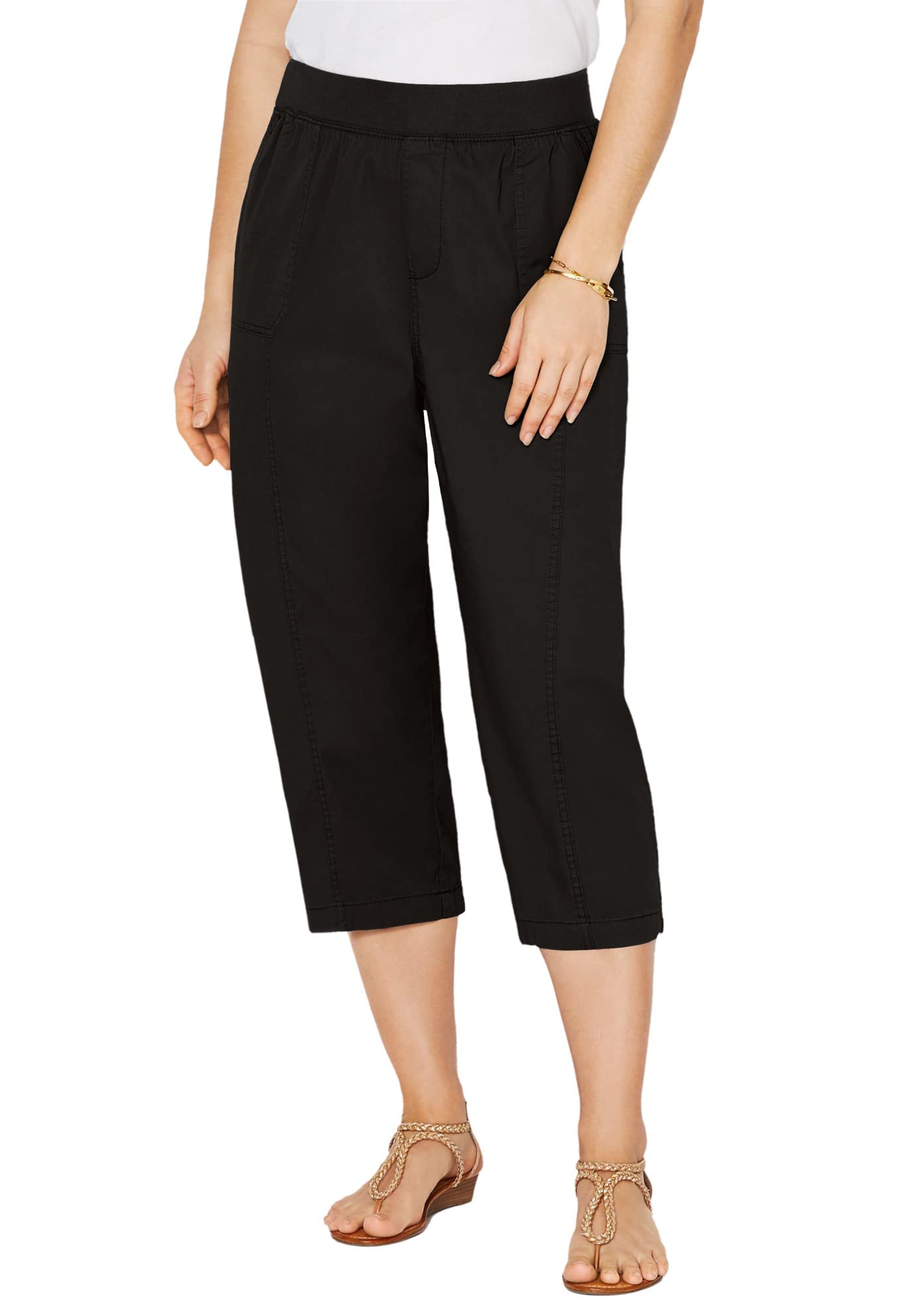 Womens Plus Size Stretch Knit Waist Cargo Capri