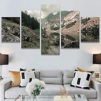 SIGNWIN 5 Panel Canvas Wall Art Modern Art Dramatic Farmhouse/Country Mountain Multicolor Nature Photography for Home Decorations Ready to Hang - 60