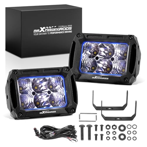 maXpeedingrods 2pcs 4.4 Inch 60W LED Offroad Pod Lights, Slim Light Bar Bright Spot Flood Combo, 6000LM Ditch Lights with Wiring Harness, Fog Lights for Truck Jeep Pickup ATV UTV Motorcycles