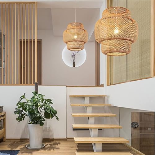 Gimpo, Luminária Pendente 30cm Lustre Teto Bambu Natural Gimpo KJDD-E-652-30CM
