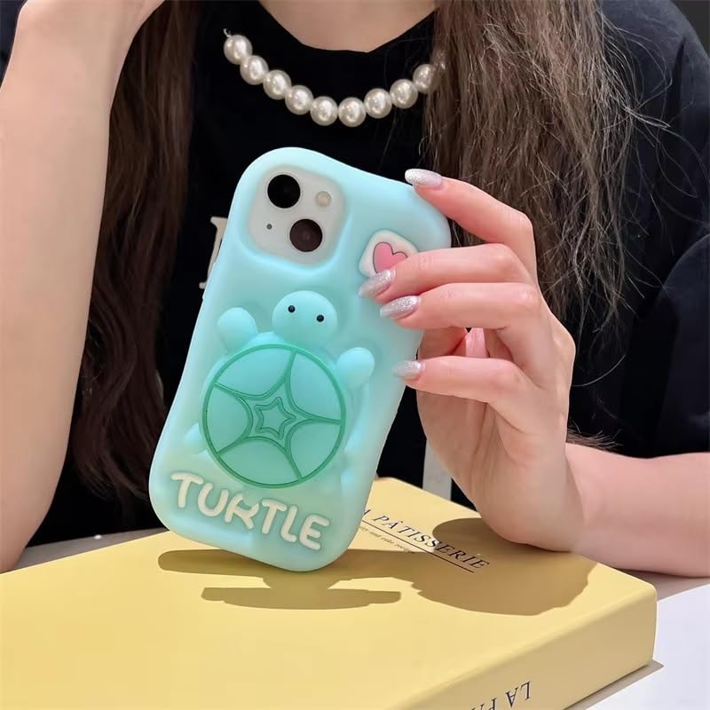 Image of COVERLY for iPhone 15 Pro Max Cute Luminous 3D Turtle Cartoon Case,Full Protective Kawaii Sea Tortoise Neon Pop Case Stand Glow in Dark Silicone Fashion Aesthetic Cover for Apple iPhone 15 Pro Max