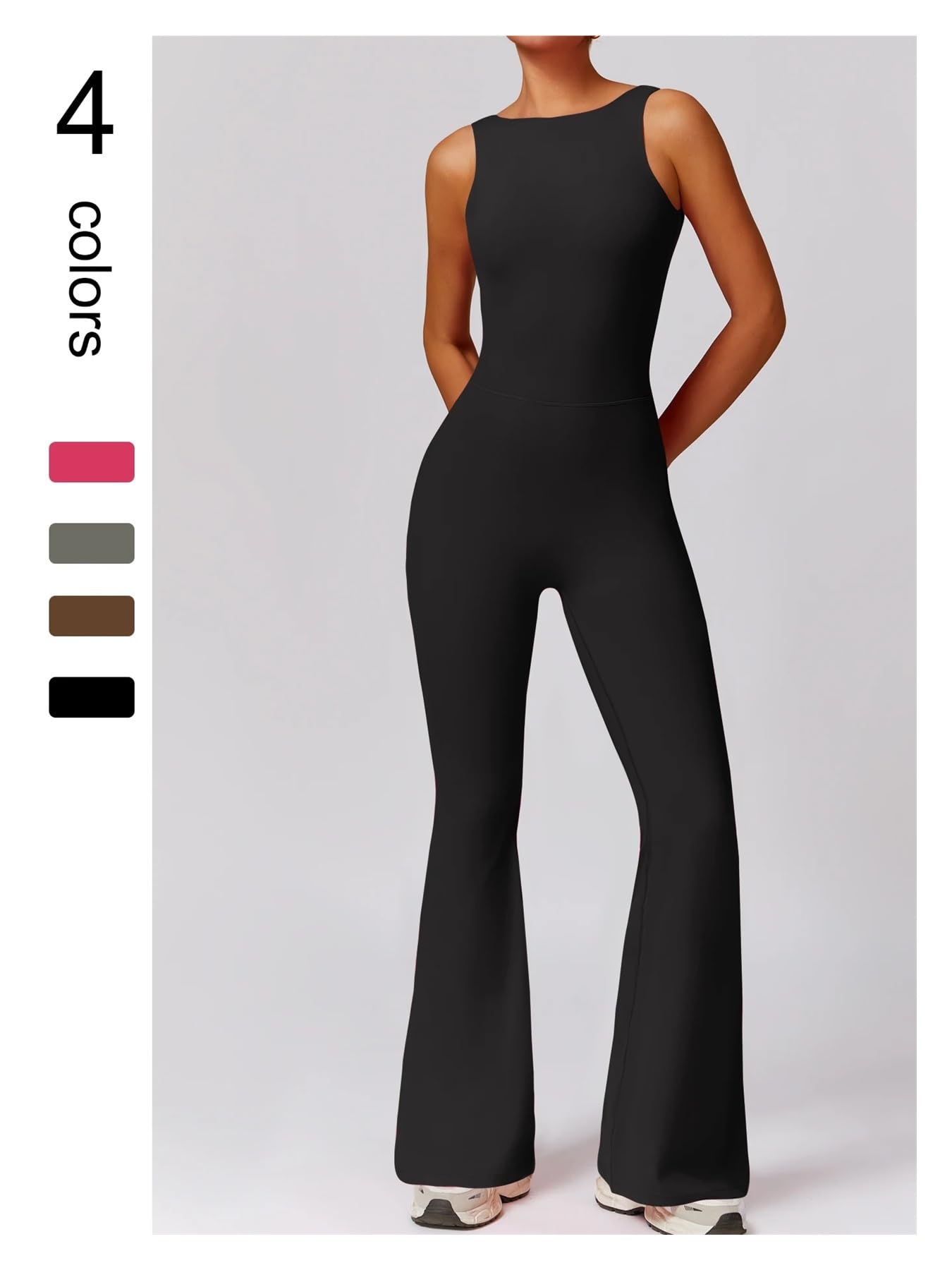 Mono de yoga sexy sin espalda for mujer, pantalones anchos acampanados, traje deportivo sin mangas, levantamiento de glúteos, cintura elástica, gimnasio, pilates y fitness. Para Entrenamiento, Yoga y