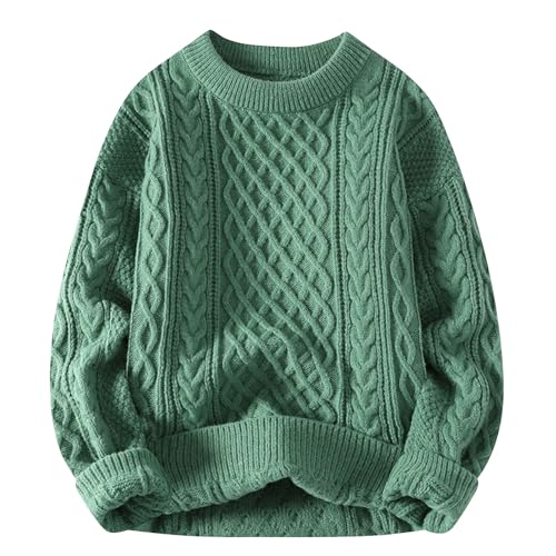 Mens Crewneck Cable Knit Sweater Textured Sweater Long Sleeve Pullover Sweaters Casual Ribbed Sweaters Soft Pullover