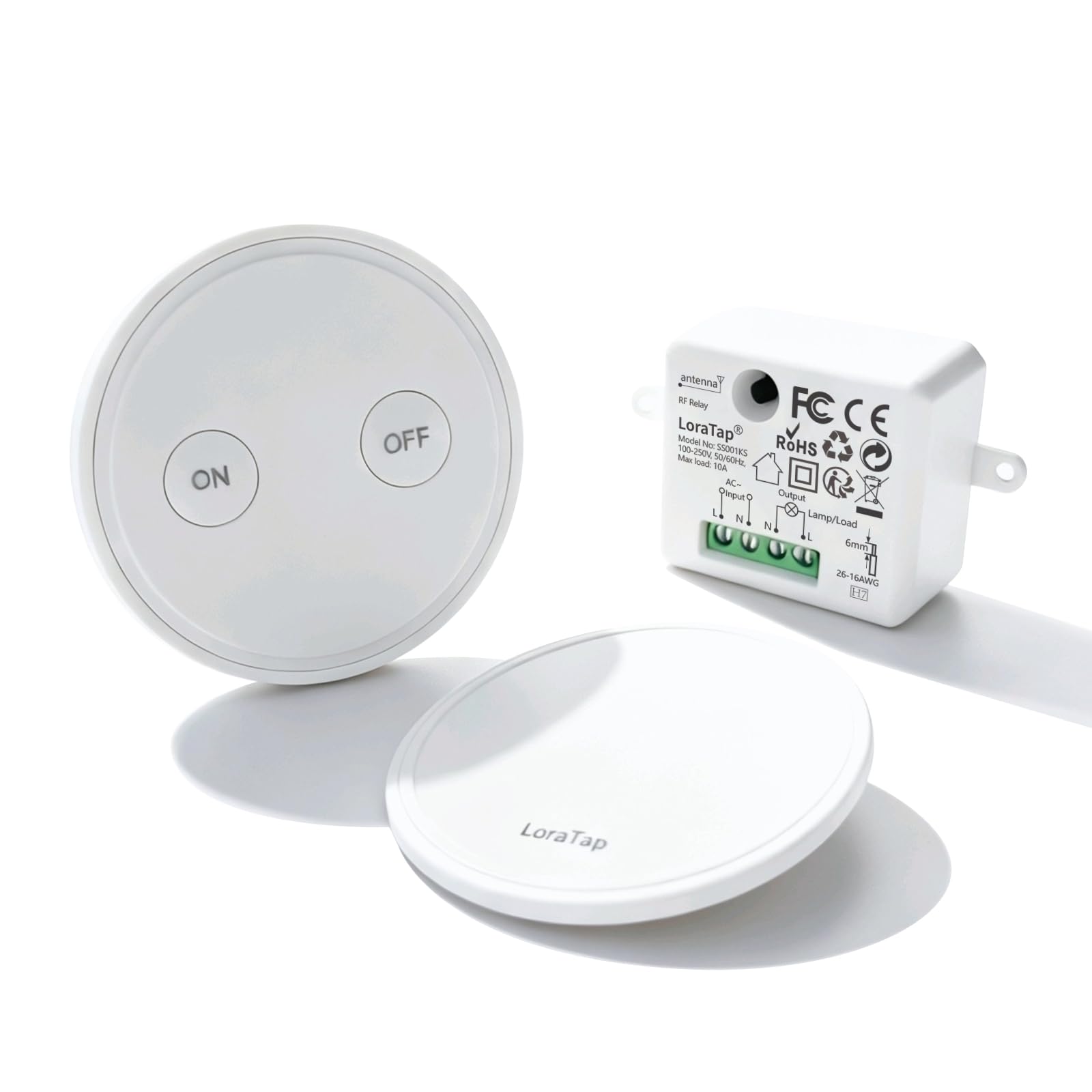 Kit de Interruptor de Luces Inalámbricas, LoraTap Interruptor Inalámbrico + Receptor Relé RF 868MHz Control Remoto Hasta 200 metros Mando a Distancia para Iluminación y Electrodomésticos