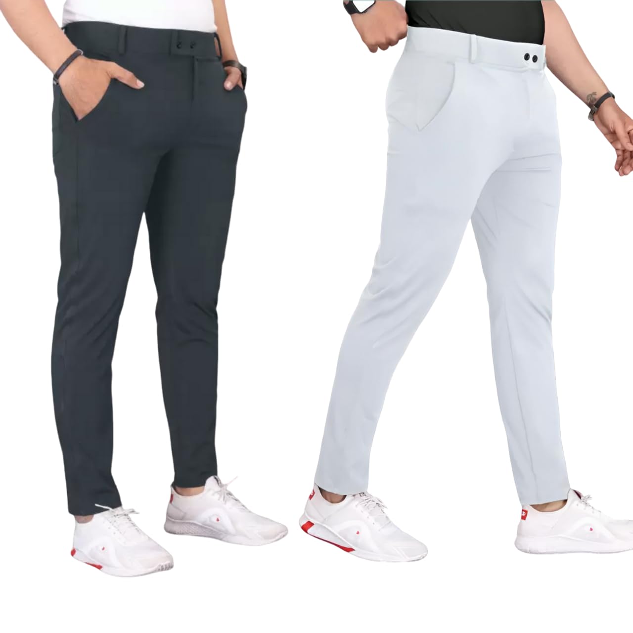 Men’s Slim Fit Lycra Blend Trousers - Pack of 2 | Stretchable Formal Pants for Office and Casual Wear | Trousers for Men-image-14