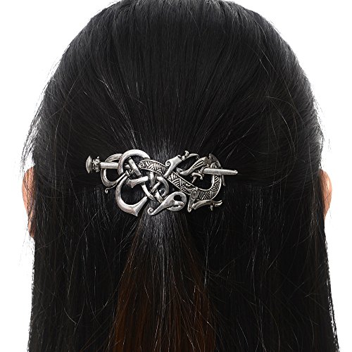 Lqqql UNKNOWN Viking Celtics Hair Accessories Hairclip-Celtic Knots Viking Hair Clip Men Vintage Antique Silver Stick Slide Hairpins Viking Jewelry Dragon Hair Decor Accessories thumb #5