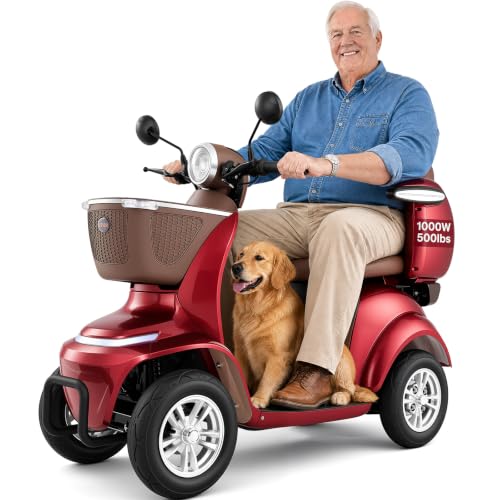 VEVOR Heavy Duty 4-Wheel Mobility Scooter, Powerful 1000W Brushless Motor, 500 lbs Capacity, 21.5 Miles Long Range, All Terrain Mobility Scooter with Lockable Trunk for Seniors & Adults
