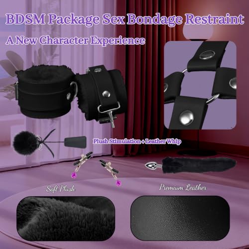 Image of Sex Bondage Toys Beginner's Bondage Kit Includes Ball Gag, Ropes, Erotic Bedding and More-16-Piece Set BDSM Set for Couples (Black, 16 Pcs)