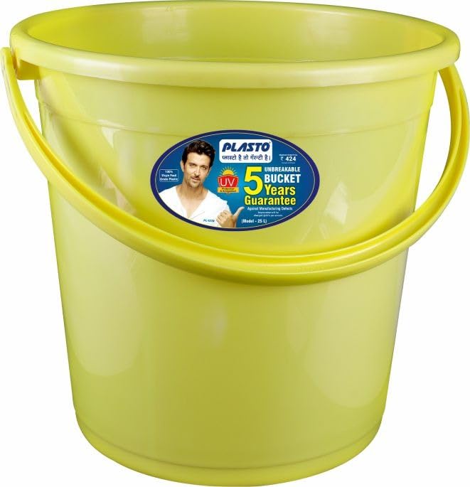 Image of Plasto Unbreakable Plastic Triangle Print Bucket for Home & Bathing with Handle | Easy to Clean | Pack of 2 | Multicolor (25 LTR)