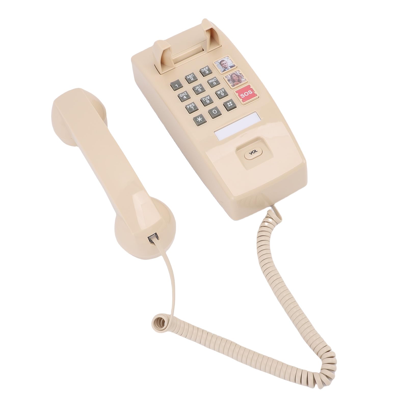 Telefon Stacjonarny do Montażu na ścianie, Nie Wymaga Baterii, Telefon Retro z Dużymi Przyciskami i 3 Poziomami Głośności, Funkcja Plug and Play do Użytku Domowego Przez Osoby Starsze