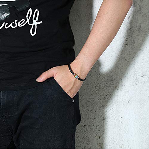 Image of Leather Braided LGBT Rainbow Bangle Bracelet - Gay & Lesbian Pride