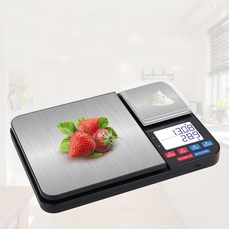 INF Balance de cuisine numérique avec double plateau de pesée 10 kg/1g et 500g/0,01g, haute précision, plusieurs unités de mesure, fonction tare, deux plates-formes de pesée