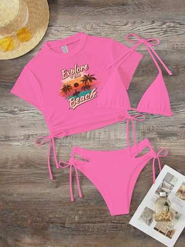 Image of Sexybody Women's 3 Piece Swimsuit Halter String Bikini Tie Side Mesh Short Sleeve Bathing Suits